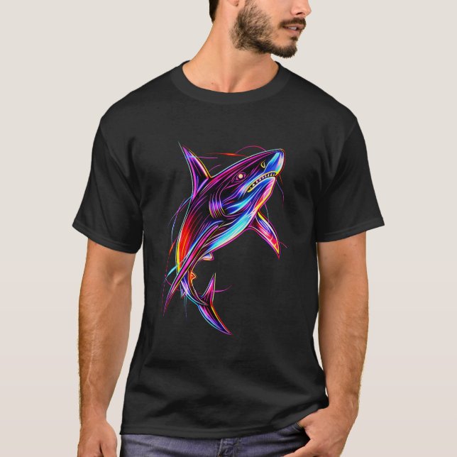 Camiseta Vibrant Neon Shark Modern Digital Ocean (Anverso)