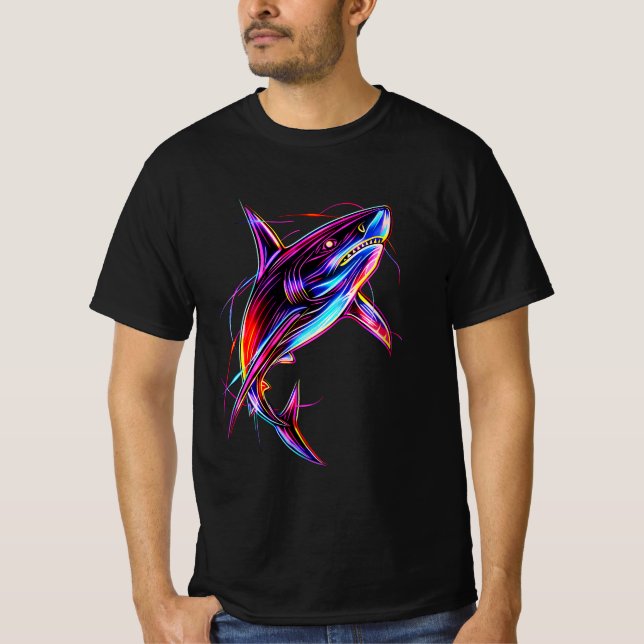 Camiseta Vibrant Neon Shark Modern Digital Ocean (Anverso)