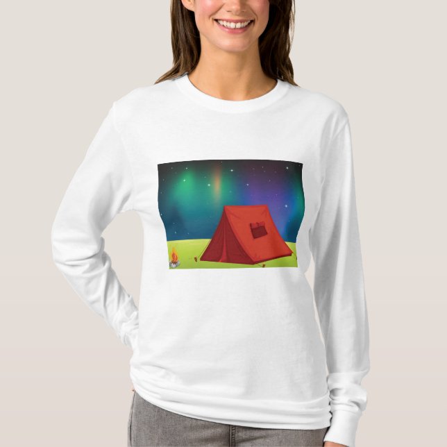 Camiseta Vibrant Northern Lights Camping Tent Night (Anverso)