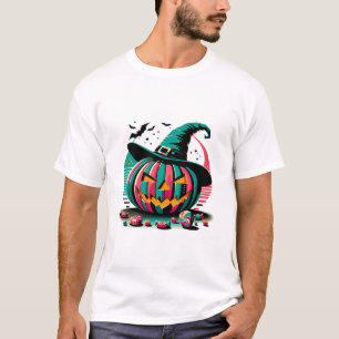Camiseta Vibrant Pop Art Witch Hat Pumpkin Halloween