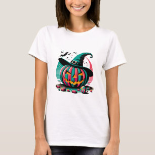 Camiseta Vibrant Pop Art Witch Hat Pumpkin Halloween