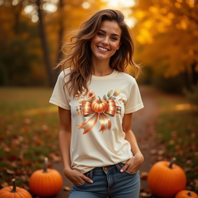 Camiseta Vibrant Pumpkin Bow Thanksgiving Tshirt (Subido por el creador)