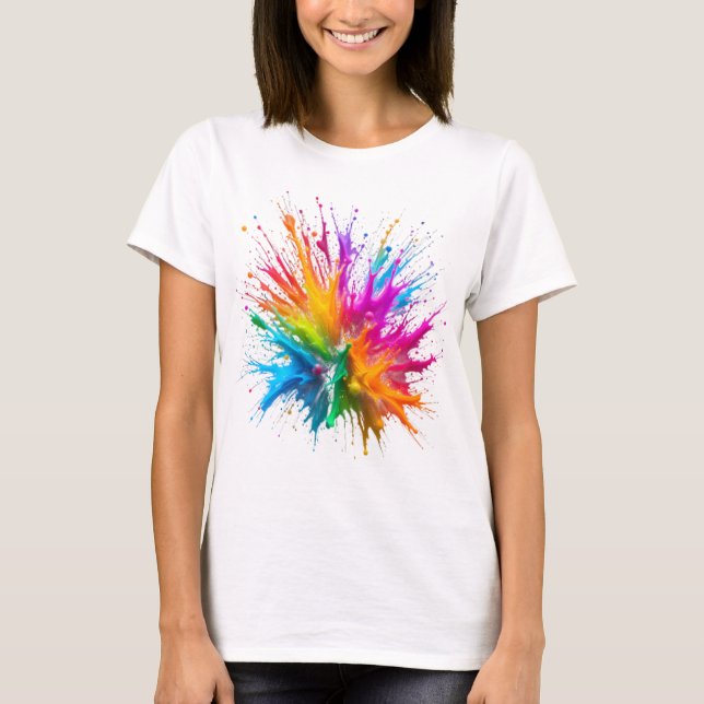 Camiseta Vibrant Rainbow Paint Splatter Explosion (Anverso)
