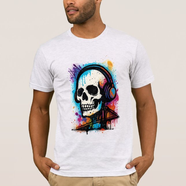Camiseta Vibrant Skull in Headphones – Graffiti Splash Art (Anverso)