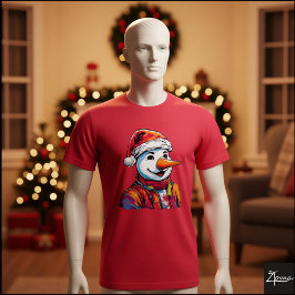 Camiseta Vibrant Snowman Santa Hat Pop Art