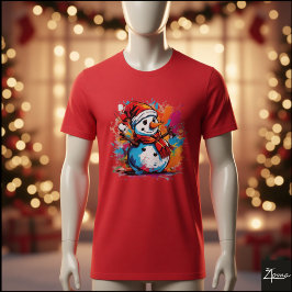 Camiseta Vibrant Snowman Santa Scarf Paint Splatter