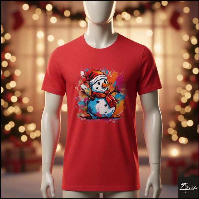 Camiseta Vibrant Snowman Santa Scarf Paint Splatter (Subido por el creador)