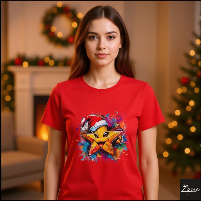 Camiseta Vibrant Star Santa Hat Paint Splatter (Subido por el creador)