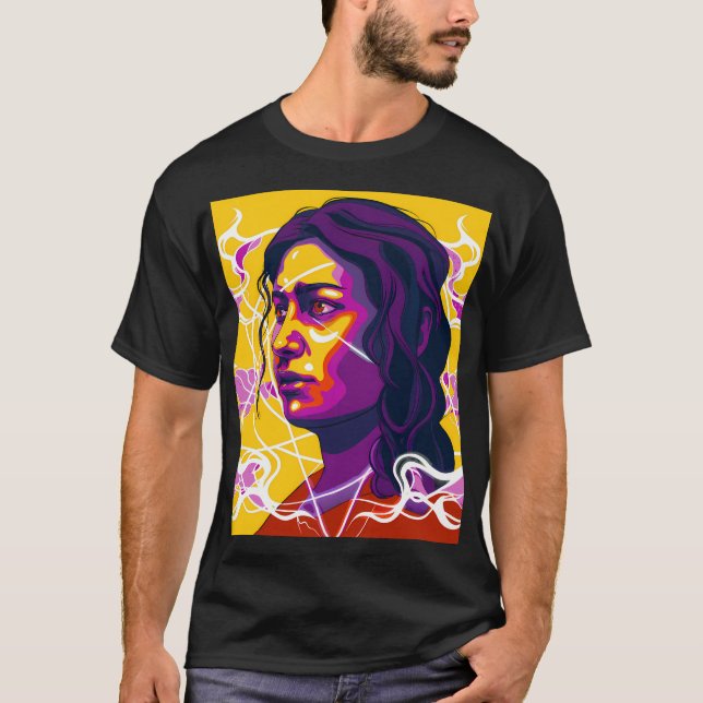 Camiseta Vibrant Stylized Portrait with Abstract Elements (Anverso)