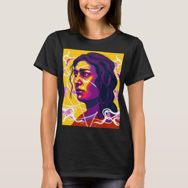 Camiseta Vibrant Stylized Portrait with Abstract Elements (Anverso)