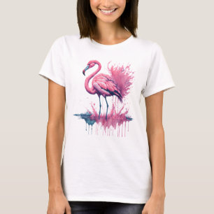 Camiseta Vibrante acuarela Flamingo de pie en el agua