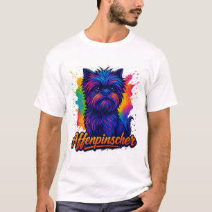 Camiseta Vibrante Affenpinscher Pop Art Retrato - Colorido