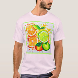 Camiseta Vibrante Arte de Esplash de Frutas de Citrus
