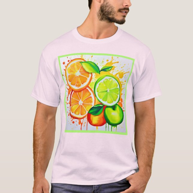 Camiseta Vibrante Arte de Esplash de Frutas de Citrus (Anverso)