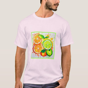 Camiseta Vibrante Arte de Esplash de Frutas de Citrus
