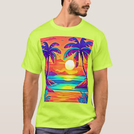 Camiseta Vibrante arte tropical del atardecer