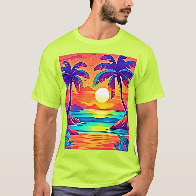 Camiseta Vibrante arte tropical del atardecer (Anverso)