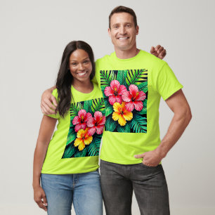Camiseta Vibrante arte tropical hibiscus
