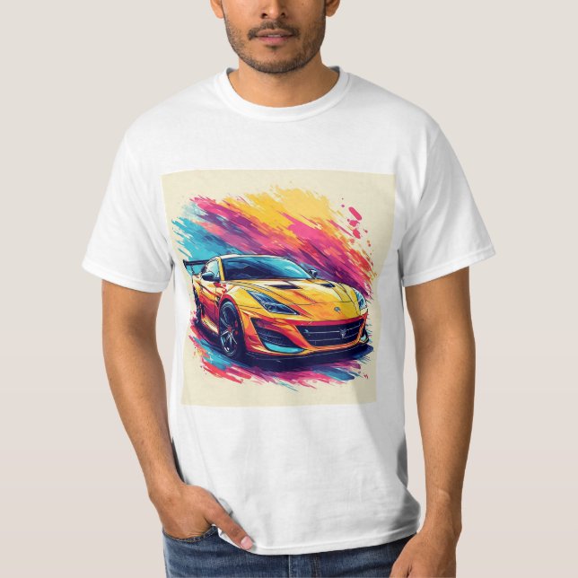 Camiseta Vibrante auto deportivo en un dinámico arte abstra (Anverso)