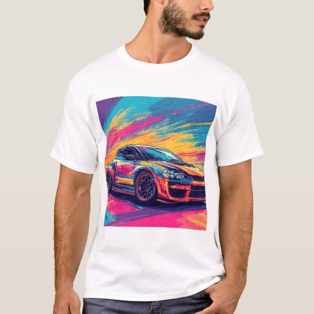 Camiseta Vibrante auto deportivo en un dinámico arte abstra (Anverso)