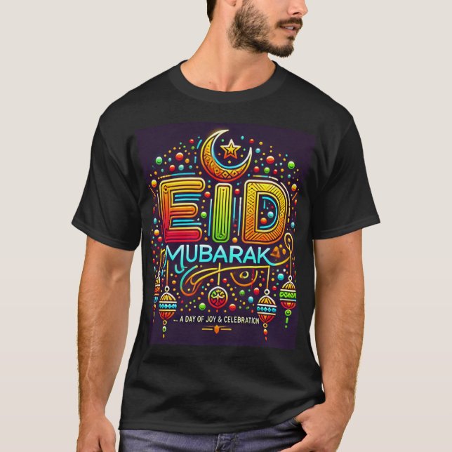 Camiseta Vibrante caligrafía de Neon Eid Mubarak (Anverso)