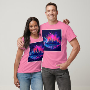 Camiseta Vibrante Cityscape Splash Art