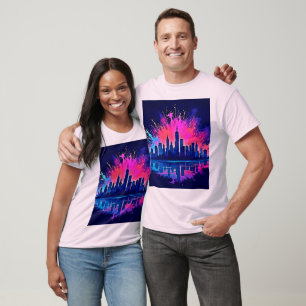 Camiseta Vibrante Cityscape Splash Art