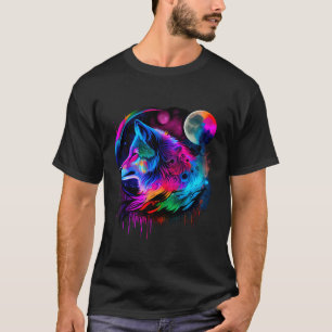Camiseta Vibrante Colorido Paint Wolf Face Wilderness