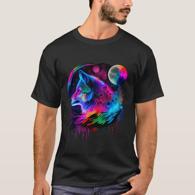 Camiseta Vibrante Colorido Paint Wolf Face Wilderness (Anverso)