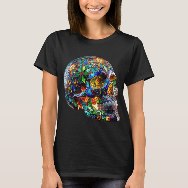 Camiseta Vibrante Cráneo De Vidrio Manchado (Anverso)