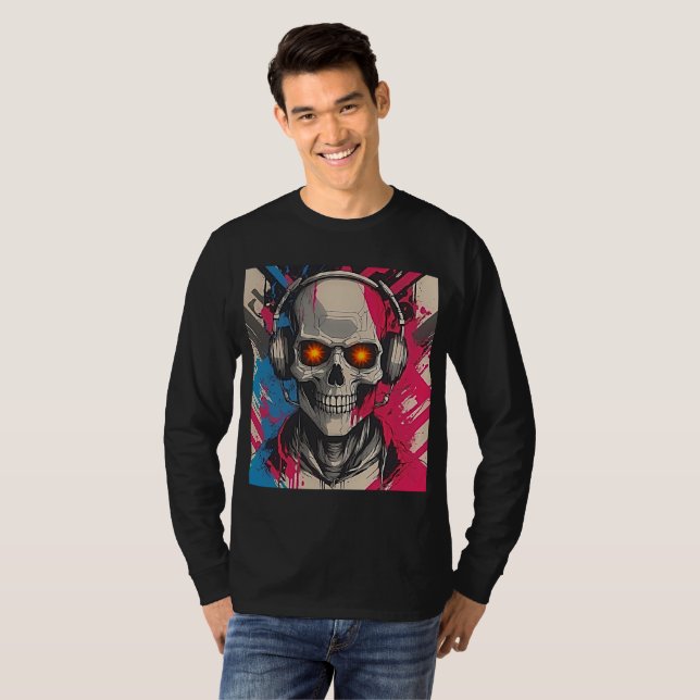 Camiseta Vibrante Cyber 2K Urban Skull con audífonos (Anverso completo)