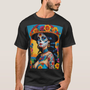Camiseta Vibrante Día de la Catrina Floral del Tee Muerto