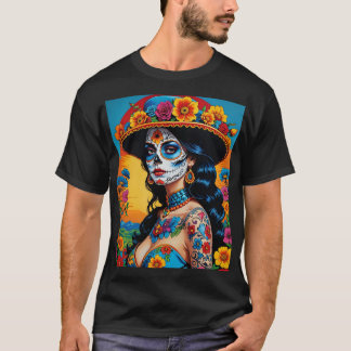 Camiseta Vibrante Día de la Catrina Floral del Tee Muerto