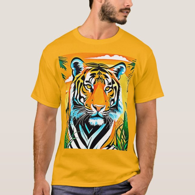 Camiseta Vibrante diseño de arte de tigre de jungla (Anverso)