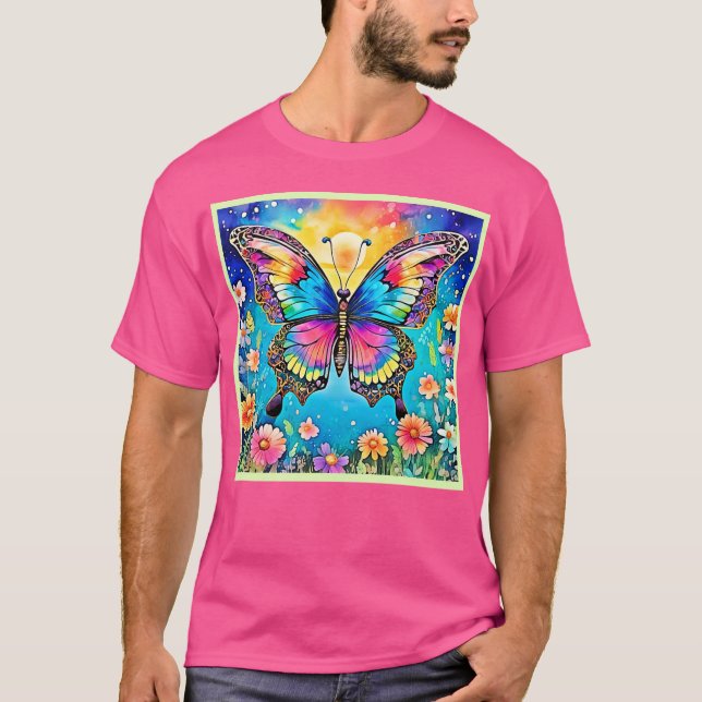 Camiseta Vibrante diseño de brillo de mariposa floral (Anverso)
