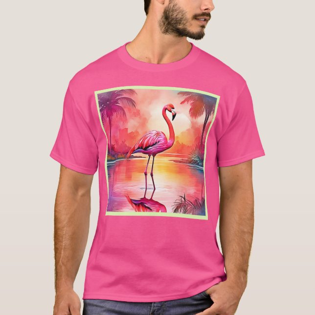 Camiseta Vibrante diseño de brillo Flamingo Tropical (Anverso)