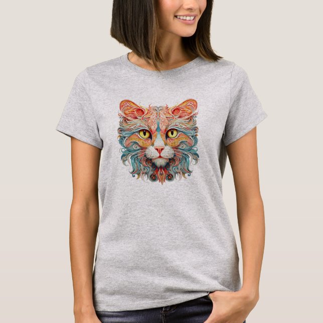 Camiseta Vibrante diseño de cabeza de gato un estallido de  (Anverso)