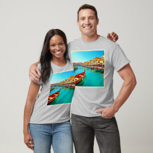 Camiseta Vibrante diseño de vida portuaria mediterránea