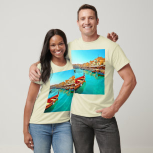 Camiseta Vibrante diseño de vida portuaria mediterránea
