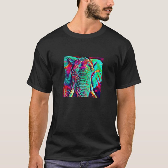 Camiseta Vibrante Elefante Electrónico Diseño De Arte Camis (Anverso)