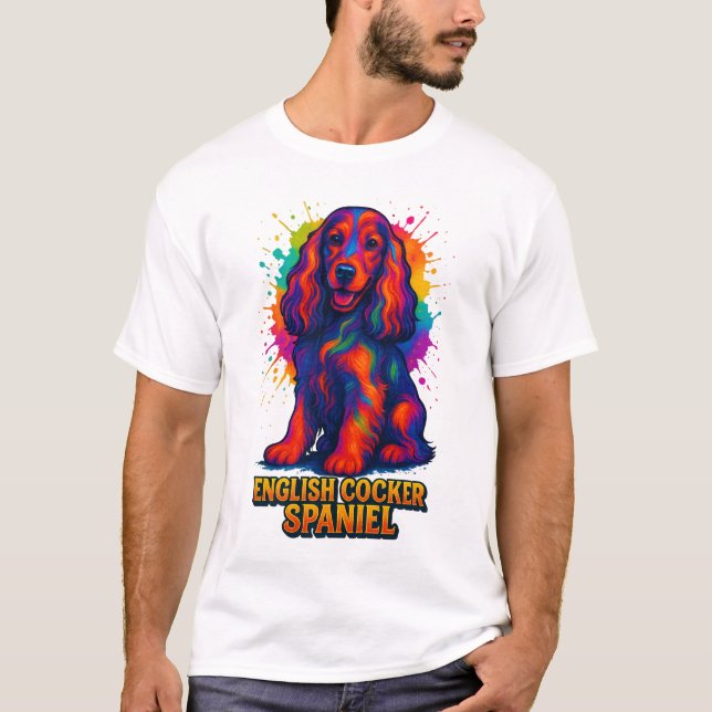 Camiseta Vibrante English Cocker Spaniel de Arte Pop  (Anverso)