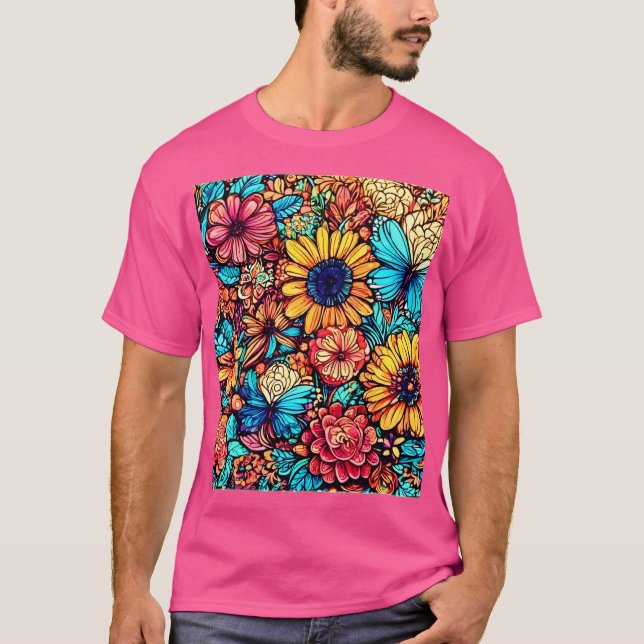 Camiseta Vibrante explosión de Doodle Floral (Anverso)