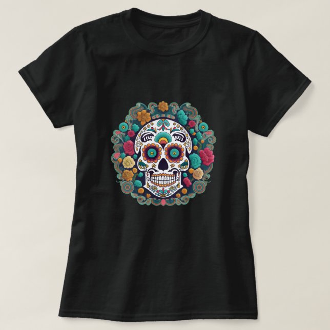 Camiseta Vibrante Fiesta de cráneo de azúcar - Día de los m (Diseño del anverso)