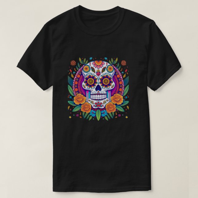Camiseta Vibrante Fiesta de cráneo de azúcar - Día de los m (Diseño del anverso)