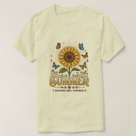 Camiseta Vibrante girasol estival floreciendo con mariposas