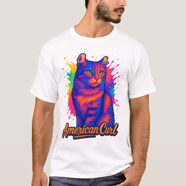 Camiseta Vibrante Ilustracion de arte pop de gato americano (Anverso)