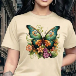 Camiseta Vibrante Jardín Encantado de Mariposas y Flores