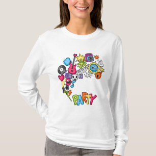 Camiseta Vibrante Kawaii Fiesta de música Doodle Art