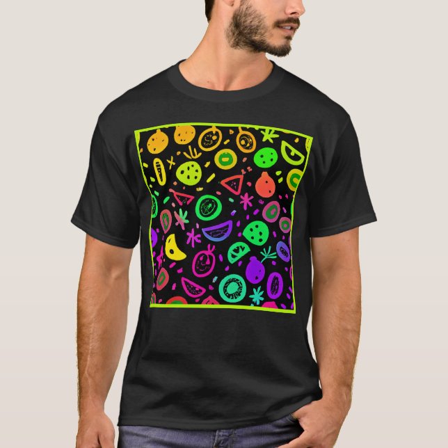 Camiseta Vibrante Neon Fruits Pattern Art (Anverso)