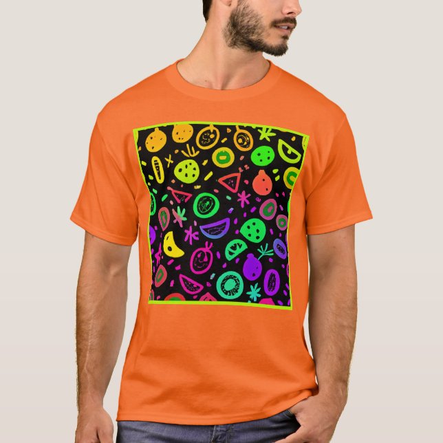 Camiseta Vibrante Neon Fruits Pattern Art (Anverso)